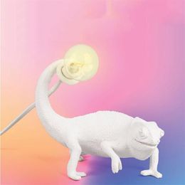 Lampes de table Lampe de chevet lézard design nordique moderne mignon LED résine animal caméléon lit salon maison déco luminairetabl229R