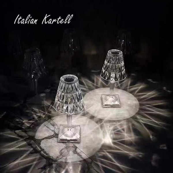 Lampes de table Nordic Diamond Acrylique Lampe Art Décor Kartell LED Bureau Rechargeable Veilleuse Tactile Pour Chambre Salon 268R