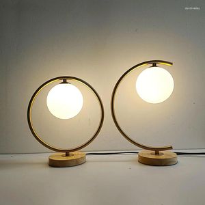 Tafellampen Nordic Glazen Bol Houten Lamp Slaapkamer Woonkamer Decor Verlichting Studie Lezen Bureau Nachtkastje Nacht Goud Zwart