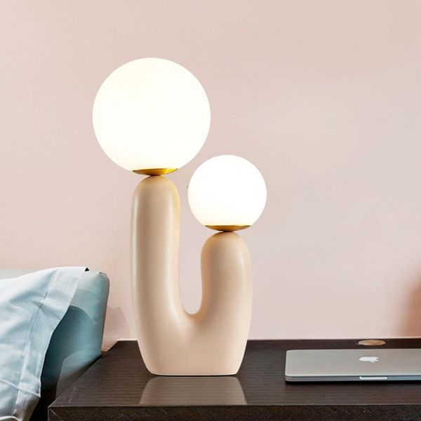 Lámparas de mesa Nordic Led Glass Ball Lamp Tiffany Stained Hall Hierro Comedor