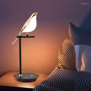 Tafellampen Noordige ekster vogellamp eenvoudig ontwerp slaapkamer bedkamer bed bureau el kamer decoratie aanraking led licht 360 ° verstelbaar