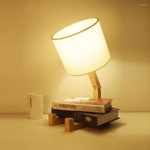 Lampes de table Lampe de bureau moderne nordique Lampe de bureau en bois massif Robot Chambre Salon Night Light Base E27 Support LED Lire Apprendre Cadeau