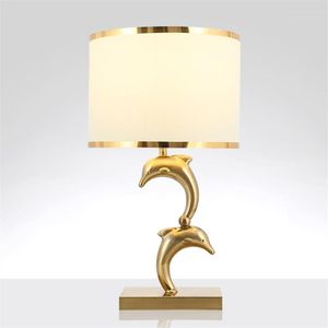 Lampes de table nordique moderne dauphin tissu luxe salon chambre chaud chevet étude bureau or lumières éclairage