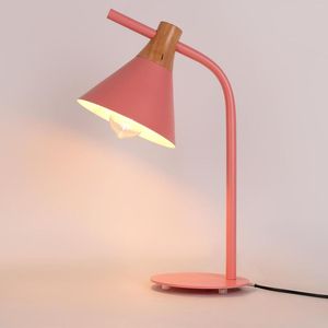 Lámparas de mesa nórdicas modernas, lámpara de escritorio rústica verde/rosa, luces de lectura de cono simples de madera de hierro E27/E26, estudio, dormitorio, cafetería, Bar, mesita de noche