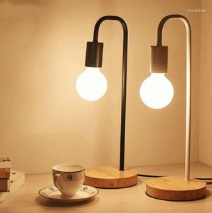 Lampes de table nordique moderne bois lampe de bureau chambre chevet en bois multicolore Simple métal luminaires chambre décor éclairage E27