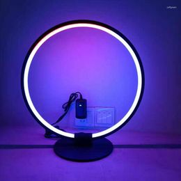 Lampes de table Nordic RGB Gradation Ring Bar Chambre Moderne Coloré Lampe de Bureau Chevet Led Lit Table De Nuit Salon Luminaires