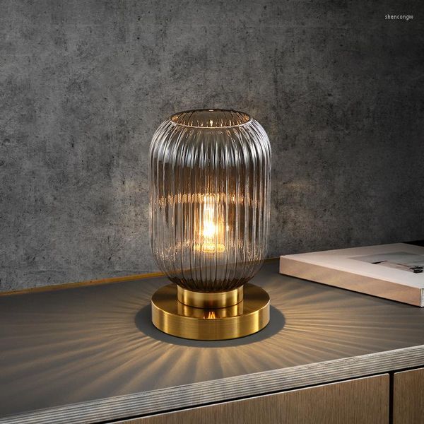 Lámparas de mesa, lámpara sencilla nórdica, AC85-220V, pantalla de cristal, luces de noche con bombilla E27 de 5W, Base de hierro para iluminación de estudio de dormitorio Dsek