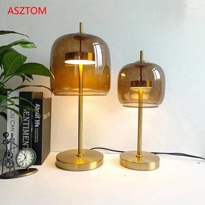 Tafellampen Noordelijke rookgrijs glas moderne woonslaapkamer bedkast bureau lamp indoor decor led verlichting amber luminaire