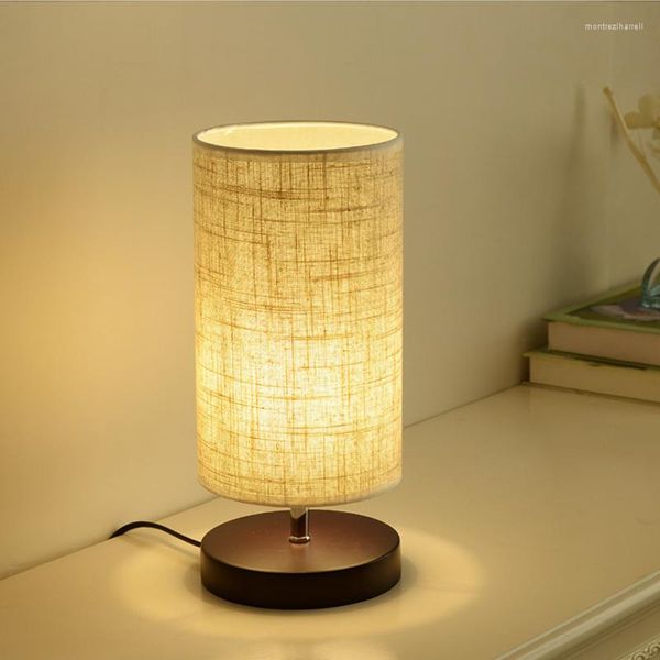 Lampes de table nordique bois Base tissu carré lampe de bureau chambre chevet table de chevet luminaires salon décor
