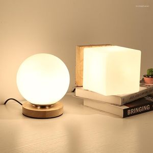 Lampes de table nordique bois verre pour chambre lampe de bureau alimentation chevet décor à la maison moderne veilleuses support luminaires