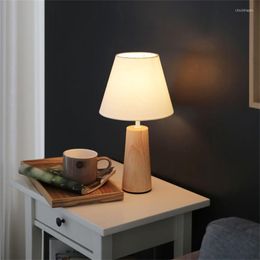Lampes de table nordique en bois lampe tissu abat-jour chambre chevet étude El bureau décor Luminaria lecture éclairage E27 lumière
