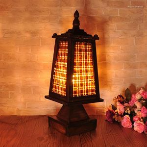Tafellampen Nieuwigheid Bamboe Houten Led E27 Lamp Vintage Decor Bar Nachtkastje Nachtlampje