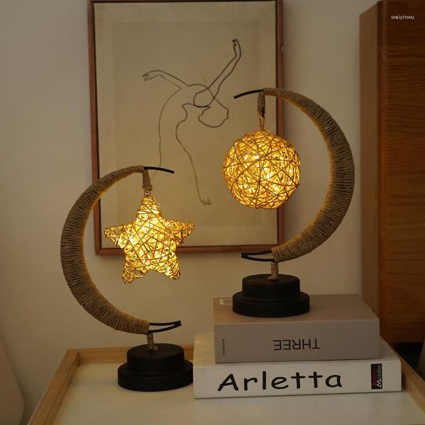 Lampes de table nouveauté en forme d'étoile feux d'artifice guirlandes lumineuses rotin décor veilleuse Motif décoratif LED pour la décoration de la chambre à la maison