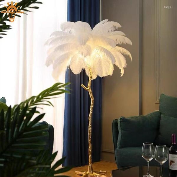 Lampes de table plume d'autruche blanc LED sol salon pour chambres interrupteur au pied canapé décor lampe sur pied