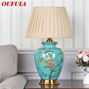 Tafellampen OUFULA Keramische lamp Bureaulamp Luxe Modern LED-patroonontwerp voor thuis Slaapkamer Woonkamer
