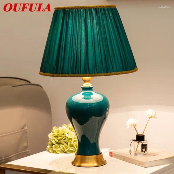 Lampes de table oufula céramique verte moderne LED CRÉATIVE CRÉATION SIMPLE BURE DE CHET-PECTURE DÉCORD MODE FORME POUR LA MAISON CHAMBRE