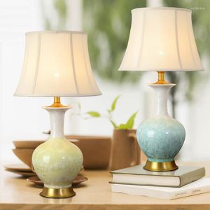 Tafellampen Ourfeng Moderne keramische koperen koperen LED BEDBAD LAMP 220V Luxe Home Decoratief voor Study Office Bed Room