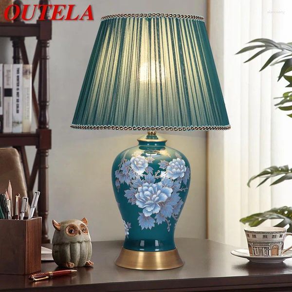 Lampes de table Outela Lampe moderne LED Creative Touch Dimmable Bleu Céramique Lampe de bureau pour la maison Salon Chambre Décor