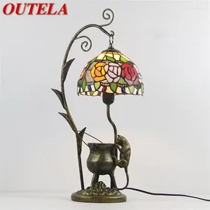 Tafellampen outela tiffany glazen licht led creatieve hars bed bureau lamp bloem vorm lampenkap voor huis woonkamer slaapkamer