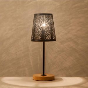 Tafellampen ouxean lamp zwart moderne holle metalen lampenkap met houten basis bedachtkamersde decoratie e14 geen lamp