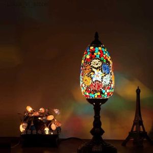 Tischlampen Oval Türkische Mosaik Tischlampe Vintage Art Deco Handgefertigte Lamparas De Mesa Ball Glas Romantisches Bettlicht Led Nachtlampe YQ231129
