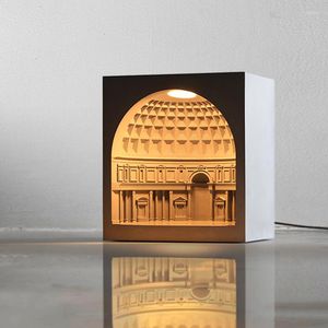 Lámparas de mesa Pantheon Lamp Architectural Night Light Designer Cement Nordic Art Deco Simpl Dimmer Bedside Free Ship