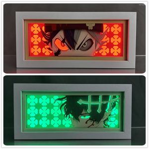 Lámparas de mesa, caja de sombra con corte de papel, caja de luz de Anime Asta de trébol negro para decoración de dormitorio, luz Led Manga Yuno Grinberryall