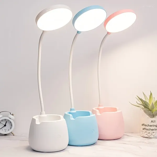Lámparas de mesa recipiente de lápiz lámpara de escritorio LED recargable conveniente blanco/rosa/azul dormitorio cabeconada de carga usb estudio de carga