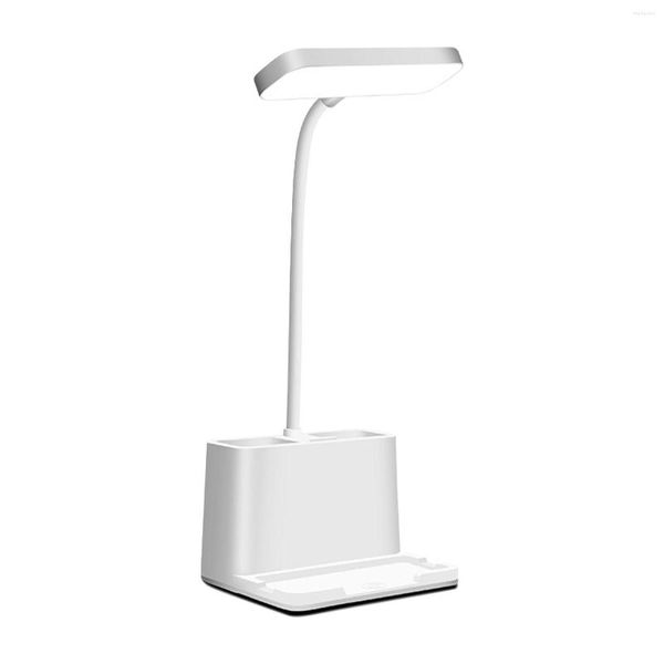 Lámparas de mesa Soporte para teléfono Eye Caring ABS Pen Holder Blanco 3 modos Brillo ajustable Hogar Oficina Lectura USB Lámpara de escritorio recargable