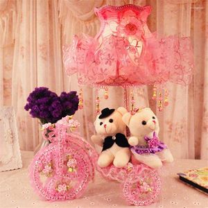 Lampes de Table en tissu rose en dentelle, luminaire décoratif pour chambre d'enfant, cadeau de mariage, ami, anniversaire, bureau, maison