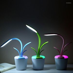 Lampes de table Lampe de bureau LED de style végétal Tuyau flexible 7 températures de couleur avec 3 niveaux de luminosité Port de chargement USB Soins des yeux