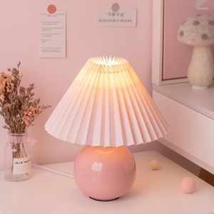 Tafellampen geplooide lamp Chinese en Koreaanse stijl vouwlampenkap Warm slaapkamer bed roze beige multi-kleuren optioneel