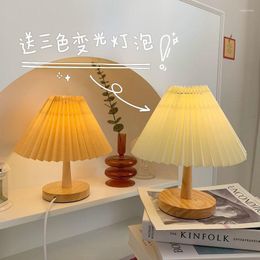 Lampes De Table Lampe Plissée Base En Bois Led Lanterne En Papier Décoration Chaud Couloir Chevet Cuisine Chambre Simple Pour Bureau Piso