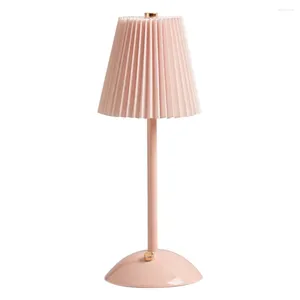 Lampes de table Abat-jour plissé Lumière de nuit chaude Ambiance nordique douce avec base en métal 3 couleurs Dimmable pour salon chambre