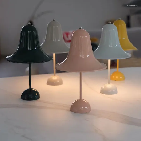 Lámparas de mesa Lámpara de campana LED portátil Lámparas de setas recargables USB Antorcha Dormitorio Mesita de noche Acrílico Campana de viento Decoración de luz de escritorio