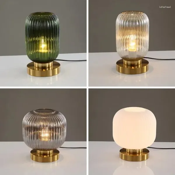 Lampes de table post-modernes légers de luxe en verre lampe de lit de chambre à coucher LED LED VERT SUMET GRAI