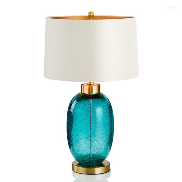 Lampes De Table Post Moderne Lumière De Luxe Simple Bleu Verre Lampe De Bureau Américain El Salon Chambre Étude De Chevet