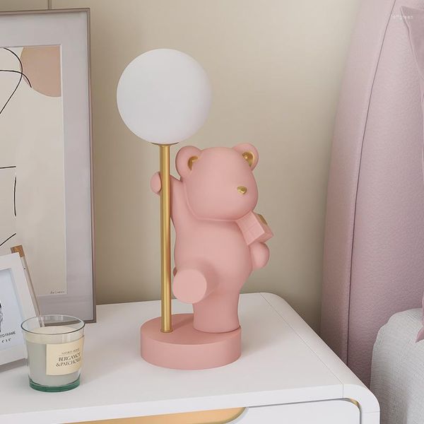 Lampes de table Princesse Rose Nordic Bear Lampe Chambre Bureau Décoration Mignon Animal Créatif Anniversaire Cadeau Fille Ami USB Charge LEDE