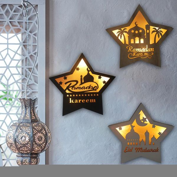 Lampes de table Ramadan Eid Mubarak Décorations Pour La Maison Lune Pentagramme Lumière LED Plaque En Bois Islam Musulman Événement Fête DécorationTable