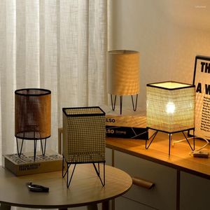 Tafellampen rattan geweven doek handgemaakte bureaulamp Chinese stijl voor studeerkamer bedgebied woonkamer retro decoratie