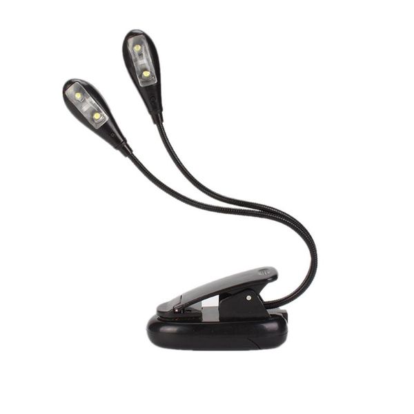 Lámparas de mesa Lámpara de lectura Libro de doble cabeza 4 LED Clip de luz de escritorio portátil para piano Instrumento musical Cama Computadora Mesa Mesa