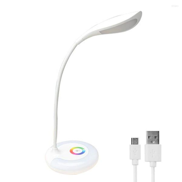 Lámparas de mesa Lámpara de escritorio de lectura Ajuste de brillo Cuello de cisne flexible Control táctil RGB LED Luz nocturna para niños Regalo Oficina en casa blanca