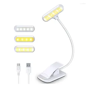 Lampes de table lampe de lecture pince de livre 9 LED avec 3 températures de couleur et interrupteur tactile réglable USB rechargeable