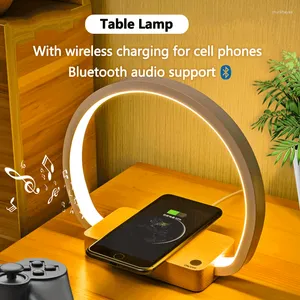 Lampes de table Lampe de lecture avec chargement sans fil pour téléphones portables et fonction de haut-parleur Bluetooth de la veilleuse ambiante de chevet de la chambre