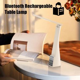 Lampes de table Lampe rechargeable Haut-parleur Bluetooth Protection des yeux Réveil Lampes de lecture Chevet Chambre