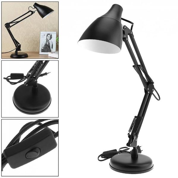 Lámparas de mesa Escritorios LED recargables E27 Lámpara de mesa con brazo oscilante flexible Luz de lectura de intensidad ajustable Rotación 360 para oficina Dormitorio en casa