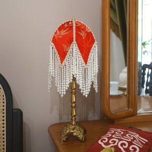 Lampes de table rouge fait à la main tissu abat-jour cadeau de mariage Style National Vintage laiton chambre chevet atmosphère lampe