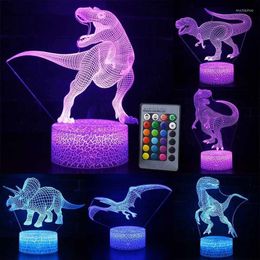 Tafellampen Remote Touch Control 3D LED Night Light Dinosaur Series 7 /16 Kleurverandering Desklamp Kinderen Xmas Gift Home DecorationTable