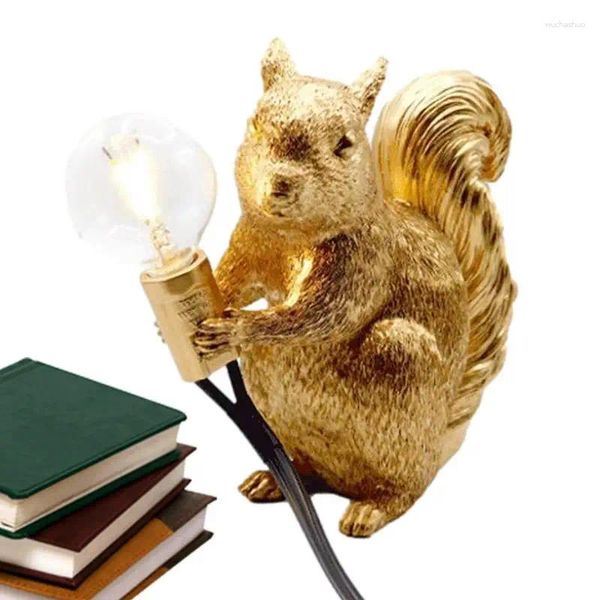 Lámparas de mesa Lámpara de ardilla de resina Accesorio de iluminación Luz de noche Creativa Estatua ligera Escritorio lindo para