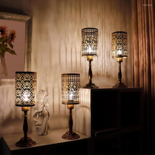 Lámparas de mesa, lámpara de noche LED Retro, accesorios decorativos, soporte de arte del hierro, mesita de noche de conservación de energía para muebles para el hogar